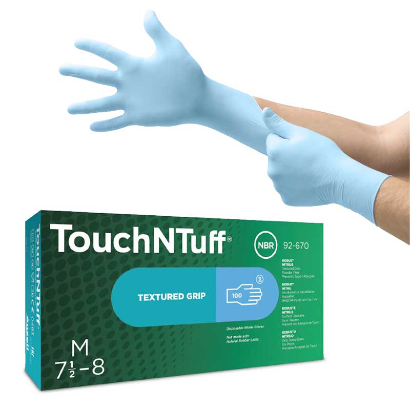Ansell TouchNTuff 92-670 Disposable Powder-Free Nitrile Gloves